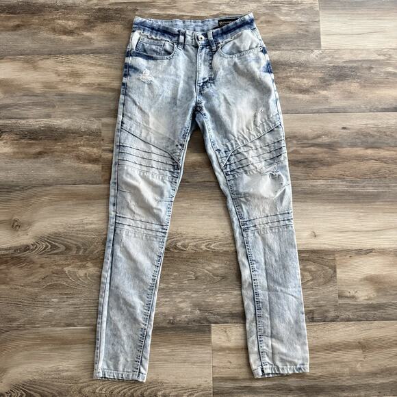 Southpole Skinny Light Wash Moto Jeans Men’s 29x30 Distressed Style - Picture 1 of 5